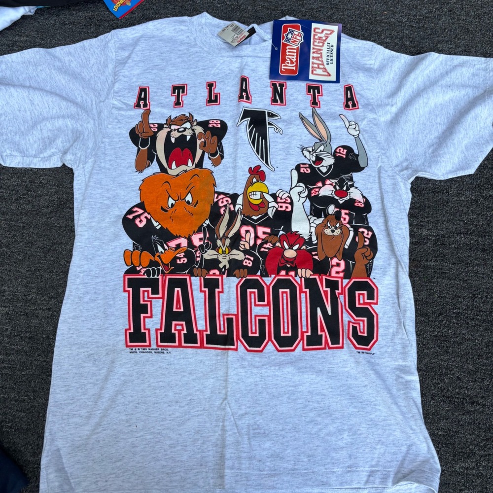 Vintage 1993 Atlanta Falcons Looney Tunes T-Shirt Changes NWT Grey Large USA